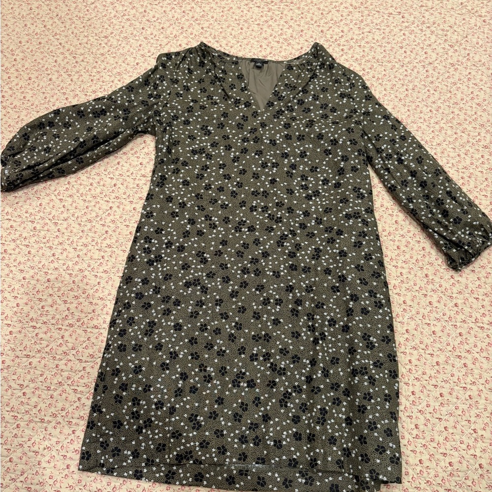 Floral Olive Green, black  and White Dress